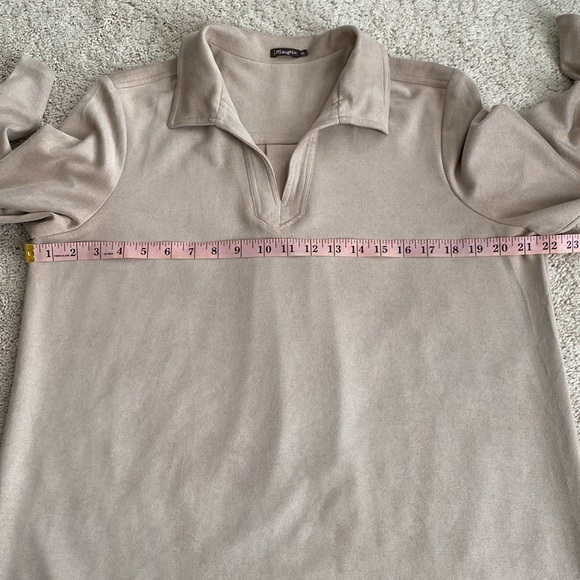 J. McLaughlin Faux Micro Suede V Neck 3/4 Slit Sleeve Tunic Size XL Tan - Picture 11 of 12